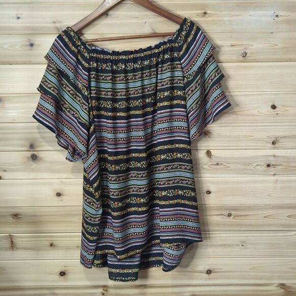 Loft Top Womens 26 Black Striped Off the Shoulder Blouse - Picture 5 of 9